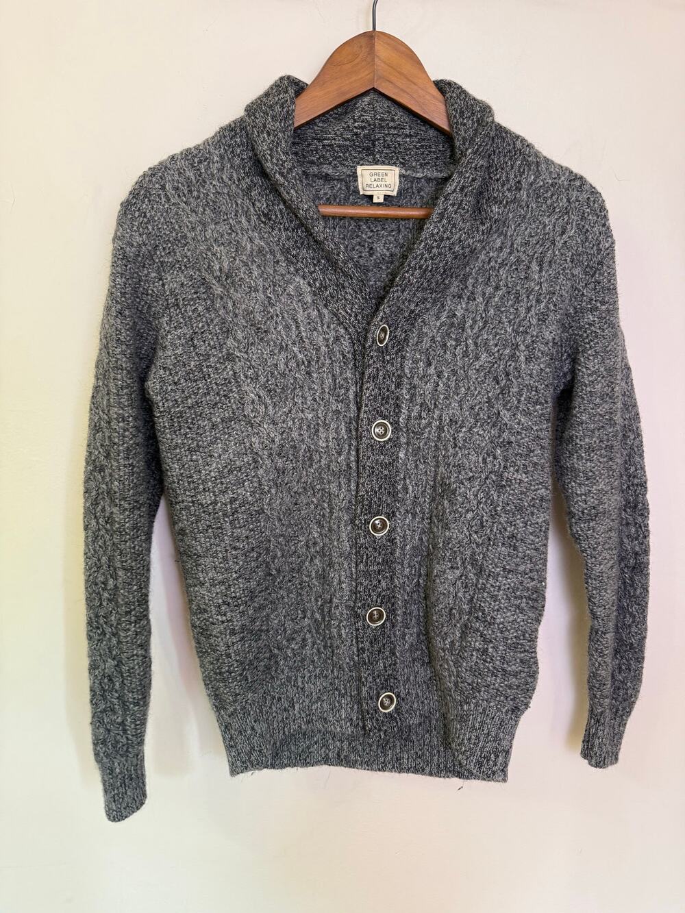 United Arrows Green Label Relaxing Wool Cardigan Sweater Gray Shawl Men’s S